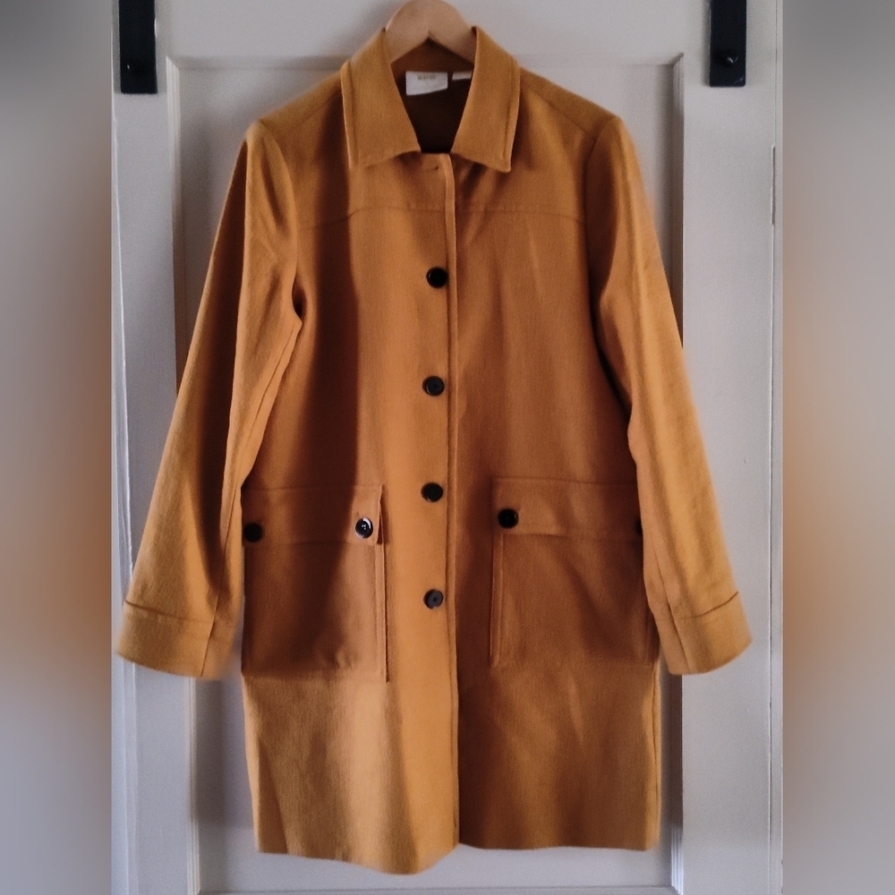 Maeve by Anthropologie Mustard Textured Peacoat Style | Button Front | Size 8